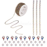 DIY Chain Jewelry Set Making Kit, Including Rainbow Color Ion Plating(IP) 304 Stainless Steel 5M Rolo Chains & 10Pcs Lobster Claw Clasps & 20Pcs Jump Rings, 1Pc Plastic Spool, Rainbow Color, Rolo Chains: 3x0.6mm(STAS-SZ0002-23)
