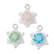 Glass Seed Beaded Pendants, with 304 Stainless Steel Jump Rings, Snowflake, Mixed Color, 23x18x5.5mm, Hole: 3.5mm, 3pcs/set(PALLOY-MZ00228)