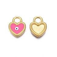304 Stainless Steel Enamel Pendants, Real 18K Gold Plated, Heart with Evil Eye, Deep Pink, 18x14x2.5mm, Hole: 4.5x4.5mm(STAS-N092-155C)