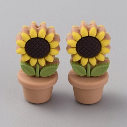 Sunflower Flowerpot Food Grade Eco-Friendly Silicone Beads, Chewing Beads For Teethers, DIY Nursing Necklaces Making, Camel, 30x15x14mm, Hole: 2mm(SIL-TAC0002-20G)