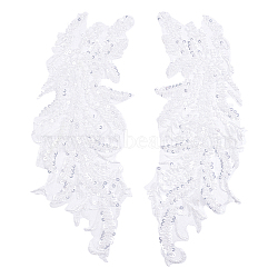 Leaf Polyester Embroidery Lace Appliques, Ornament Accessories for Cheongsam, Dress, White, 342x125x3mm, 1 pair/box(DIY-FG0003-90A)