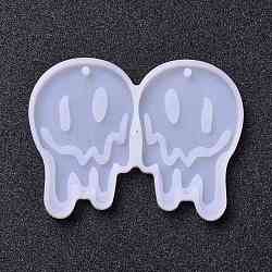 Halloween Theme DIY Pendant Silicone Molds, for Earring Making, Resin Casting Molds, For UV Resin, Epoxy Resin Jewelry Making, Ghost, White, 70x52x4mm, Hole: 2.4mm, Inner Diameter: 50x33mm(DIY-H154-04G)