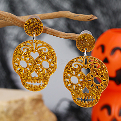 Gothic Skull Acrylic Stud Earrings for Halloween, Orange(MR5518-2)