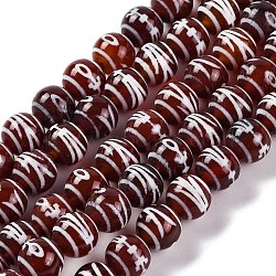 Tibetan Style dZi Beads, Natural Agate Beads, Dyed & Heated, Sienna, Human Pattern, 8.1~8.6mm, Hole: 1.2mm, about 47~50pcs/strand, 15.83''(40.2cm)(G-U006-06I-02)