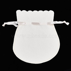 Double Sided Velvet Bags, Calabash Shape Drawstring Jewelry Pouches, Floral White, 13.8x10.7x0.16cm(TP-S003-07B-04)