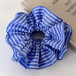 Striped Beach Vacation Style Polyester Elastic Hair Ties, Scrunchie/Scrunchy, Ponytail Holder for Women Girls, Royal Blue, (DH6221-2)