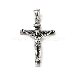 304 Stainless Steel Big Pendants, Crucifix Cross, Antique Silver, 51x32.5x9mm, Hole: 8x4mm(STAS-E058-19AS)