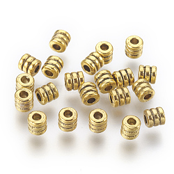 Tibetan Style Bead Spacers, Zinc Alloy Beads, Antique Golden Color, Lead Free & Nickel Free & Cadmium Free, Column, Size: about 4mm in diameter, 4mm long, hole: 2mm.(X-GLF0334Y-NF)