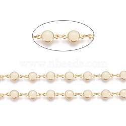 Handmade Brass Beaded Chains, with Enamel and Spool, Soldered, Long-Lasting Plated, Flat Round, Antique White, Real 18K Gold Plated, 7x12x3mm, 3x2x1mm, about 32.8 Feet(10m)/roll(CHC-I028-01G)
