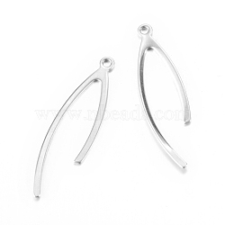 201 Stainless Steel Pendants, Wishbone, Stainless Steel Color, 36.5x10x1mm, Hole: 1.5mm(X-STAS-S054-35)