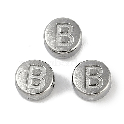 Anti-Tarnish 304 Stainless Steel Beads, Flat Round with Letter, Stainless Steel Color, Letter B, 7x3.8mm, Hole: 1.8mm(STAS-L082-019B-P)