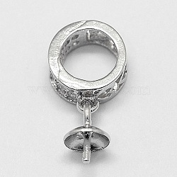 Anti-Tarnish Rhodium Plated 925 Sterling Silver Pendant Bails, for Half Drilled Beads, Platinum, 13x6.5mm, Hole: 4.5mm, Pin: 0.68mm(STER-D029-08P)