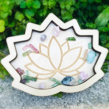 Lotus Shape Wooden Crystal Energy Stone Display Tray, Jewelry Plate, Storage Holder, for Witchcraft Wiccan Altar Supplies, PapayaWhip, 12.7x9.7x0.7cm