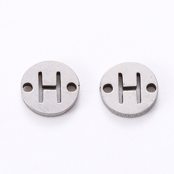 201 Stainless Steel Links, Laser Cut, Flat Round with Letter, Letter.H, 6x6x1mm, Hole: 0.8mm