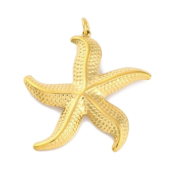 304 Stainless Steel Pendants, with Jump Ring, Real 18K Gold Plated, Starfish, 34x33x3mm, Hole: 3mm