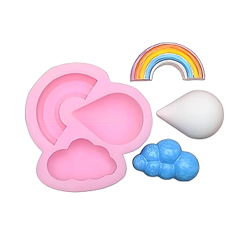 Food Grade Rainbow & Cloud & teardrop, Silicone Molds, Fondant Molds, Baking Molds, Chocolate, Candy, Biscuits, UV Resin & Epoxy Resin Jewelry Making, Hot Pink, 75x77x18mm, Inner Size: 14x48mm, 26x42mm, 45x33mm