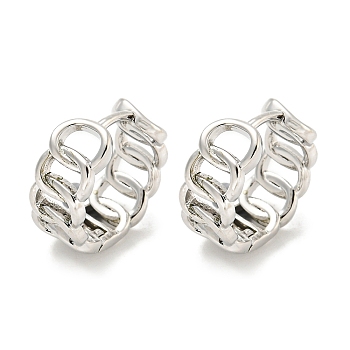 Chain-Shaped Brass Hoop Earrings, Real Platinum Plated, 15x6.5mm