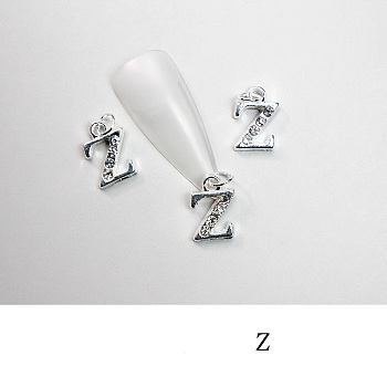 Alloy Rhinestone Cabochons, Nail Art Decoration Accessories, with Jump Ring, Letter, Platinum, Letter.Z, 11~14x5~12mm