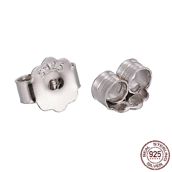 Rhodium Plated 925 Sterling Silver Friction Ear Nuts, with 925 Stamp, Real Platinum Plated, 5x6x3mm, Hole: 0.8mm, about 110pcs/10g