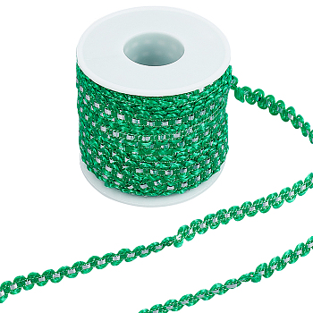 25M Metallic Yarn Lace Ribbons, Jacquard Ribbon, Garment Accessories, Green, 1/4 inch(8mm)