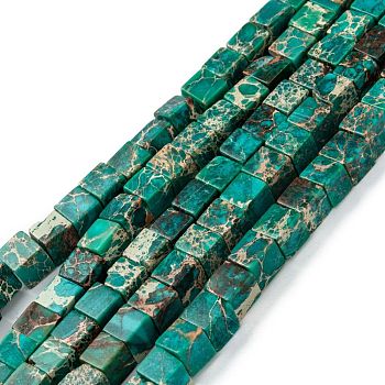 Natural Imperial Jasper Beads Strands, Dyed, Cube, Light Sea Green, 7x7x7mm, Hole: 1.2mm, about 59~60pcs/strand, 15.1~15.3 inch(38.5~39cm)