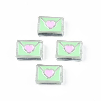 Transparent Acrylic Beads, with Enamel, Envelope, Pale Green, 22x16x9mm, Hole: 3mm