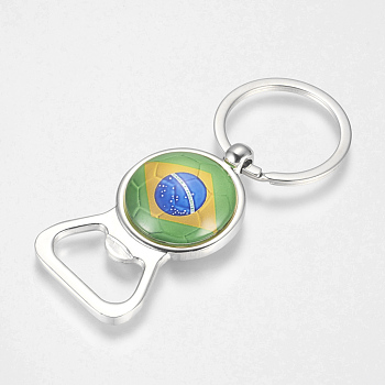 Alloy Keychain, Bottle Opener/Can Opener with Flag Pattern, Colorful, 81~82mm