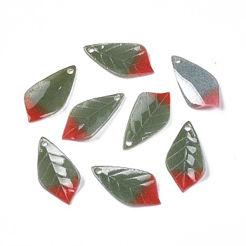 Plastic Pendants, Leaf, Dark Olive Green, 22~23.5x11~12x2.5~3mm, Hole: 1~1.5mm