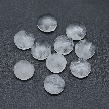 Natural Quartz Crystal Cabochons, Rock Crystal Cabochons, Faceted, Flat Round, 7.5x3.5~4mm