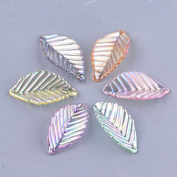 Transparent Acrylic Pendants, AB Color, Leaf, Mixed Color, 35x18.5x6.5mm, Hole: 1.6mm
