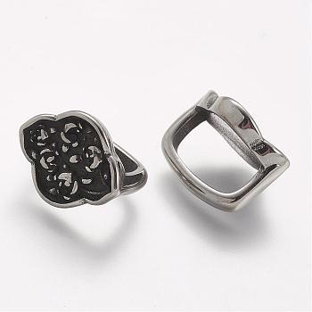 304 Stainless Steel Slide Charms, Flower, Antique Silver, 16x13x11.5mm, Hole: 7x12mm