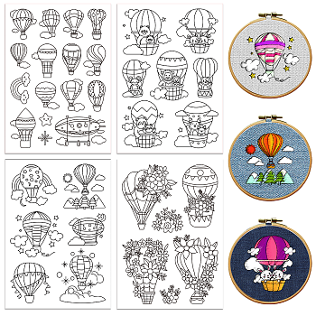 4 Sheets 11.6x8.2 Inch Stick and Stitch Embroidery Patterns, Non-woven Fabrics Water Soluble Embroidery Stabilizers, Hot Air Balloon, 297x210mmm