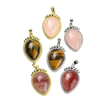 Natural Mixed Gemstone Pendants, Carrot Charms with Rack Plating Platinum & Golden Tone Brass Findings, Lead Free & Cadmium Free, 36.5x22.5x7~7.5mm, Hole: 4x6.5mm