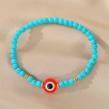 Boho Evil Eye Beaded Bracelet for Women - Turkish Eye Stretchy Wristband, Red