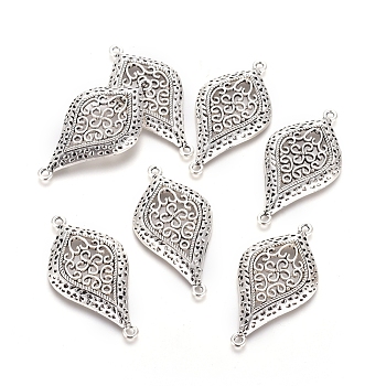 Tibetan Style Links connectors, Alloy, Lead Free and Cadmium Free, teardrop, Antique Silver Color, Size: about 47.5mm long, 24mm wide, 6mm thick, hole: 2mm, 195pcs/1000g
