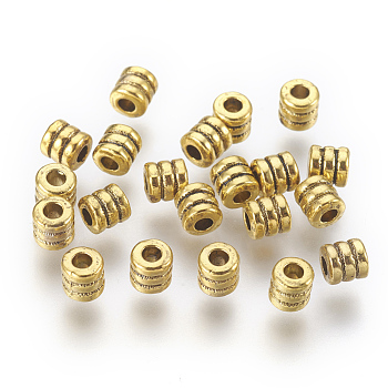 Tibetan Style Bead Spacers, Zinc Alloy Beads, Antique Golden Color, Lead Free & Nickel Free & Cadmium Free, Column, Size: about 4mm in diameter, 4mm long, hole: 2mm.