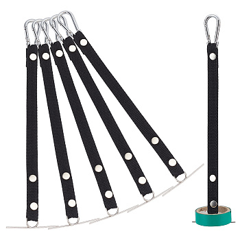 Polyester Electrical Tape Hooks, Rope Tape Holder for Tool Belt, with Stainless Steel Finding, Black, 266~288x15x1mm