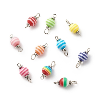 Stripe Resin Connector Charms, with Alloy Daisy Spacer Beads and Double Iron Loops, Round, Mixed Color, Platinum, 19~20x8mm, Hole: 2~3mm