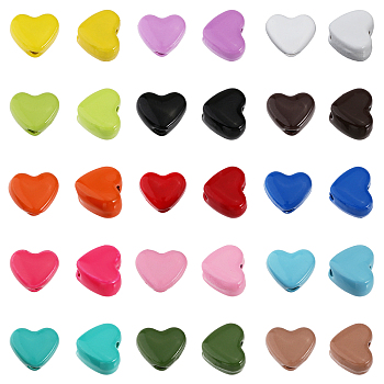 60Pcs 15 Colors Heart Spray Painted Alloy Beads, Mixed Color, 5x6x3mm, Hole: 1.2mm, 4pcs/color