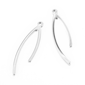 201 Stainless Steel Pendants, Wishbone, Stainless Steel Color, 36.5x10x1mm, Hole: 1.5mm