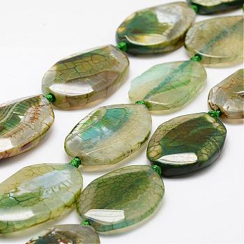 Natural Dragon Veins Agate Beads Strands, Dyed, Oval, Olive Drab, 36~52x28~36x6~11mm, Hole: 2.5mm, 16.9 inch(43cm)