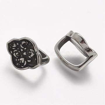 304 Stainless Steel Slide Charms, Flower, Antique Silver, 16x13x11.5mm, Hole: 7x12mm(STAS-L188-25AS)