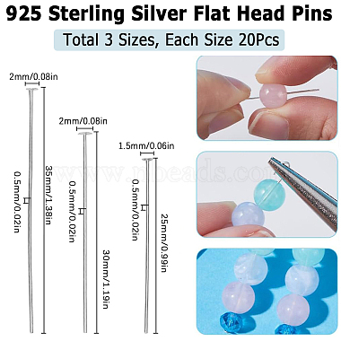 60шт. 3 стили 925 булавки из стерлингового серебра с плоской головкой(STER-SC0001-28)-2