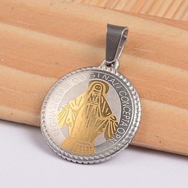 Golden & Stainless Steel Color Flat Round Stainless Steel Pendants