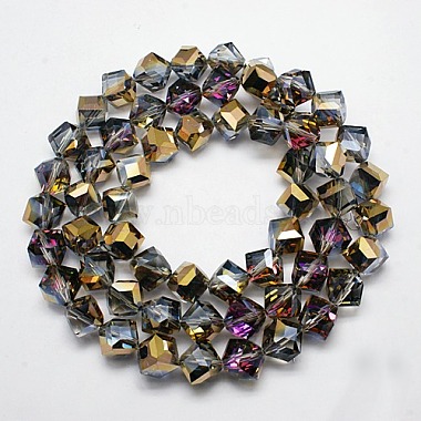 Hälfte vergoldet Kristall Glaskubus Perlen Stränge(EGLA-F023-D02)-2