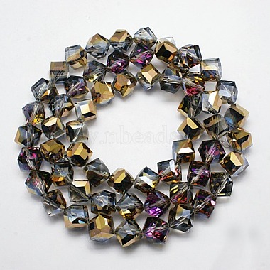 Half Plated Crystal Glass Cube Beads Strands(EGLA-F023-D02)-2