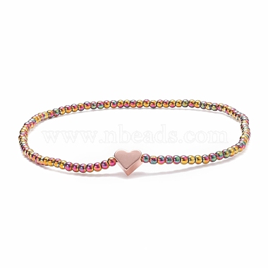 Bracelet extensible perles rondes en verre avec coeur en laiton pour femme(BJEW-JB08090)-4