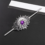 Alloy with Resin Hair Sticks, Oval, Hair Accessories for Women, Antique Silver, 150x46x67mm(PW-WG4FC6F-02)