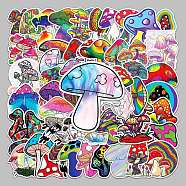 50Pcs Rainbow Color PVC Waterproof Cartoon Stickers, Self-adhesive Plant Decals, for Suitcase, Skateboard, Refrigerator, Helmet, Mobile Phone Shell, Mushroom Pattern, 55~85mm(MUSH-PW0001-063)