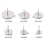 48Pcs 6 Size 304 Stainless Steel Stud Earring Settings, with Loop, Flat Round, Stainless Steel Color, 11~21x8~18x1.5~2mm, Hole: 1.8mm, Tray: 6~16mm, Pin: 0.8mm, 48pcs/box(STAS-ZZ0001-02P)